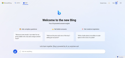 Homepage of Bing Search Engine