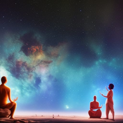 A meditator and a physics scientist looking at the night sky to understand the impermanent of the universe